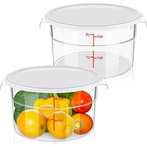 Ziliny 2 Pcs Dough Proofing Bucket with Lid, Round Food Storage Container 2 Qt Dough Bucket Clear Translucent Containers with Red Scale(White)