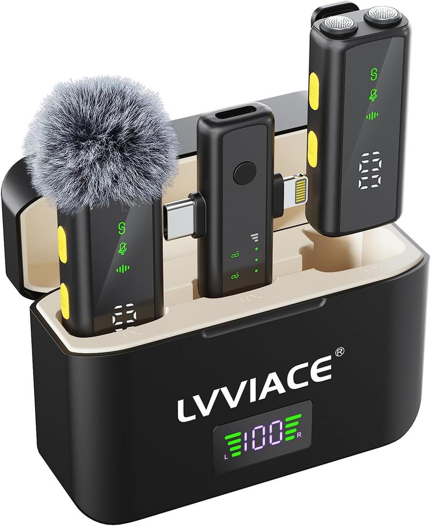Wireless Microphone for iPhone iPad Android (Lightning/USB C), Dual Mics & Charging Case w/Digital Display, Smart Noise Reduction, 45H Battery Life, 50M(164FT) Range for Video YouTube TikTok