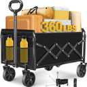 Collapsible Wagons Carts Foldable Wagon, Folding Wagon Cart with All-Terrain Wheels & 2 Cup Holders, Lightweight Portable Foldable Folding Wagons for Beach Camping Grocery Sports Garden, 360 LBS/Black