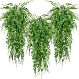 Artificial Hanging Ferns Plants Fake Hanging Plants Fake Ivy Boston Ferns Vine Outdoor Indoor Home Décor UV Resistant Plastic Plants (Green)
