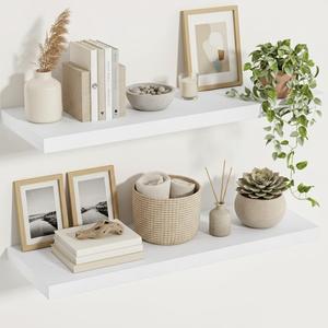White Floating Shelves 12 Inches Deep, 36 X 12 Inch, Set of 2, 35.4”wx12”dx1.5”h