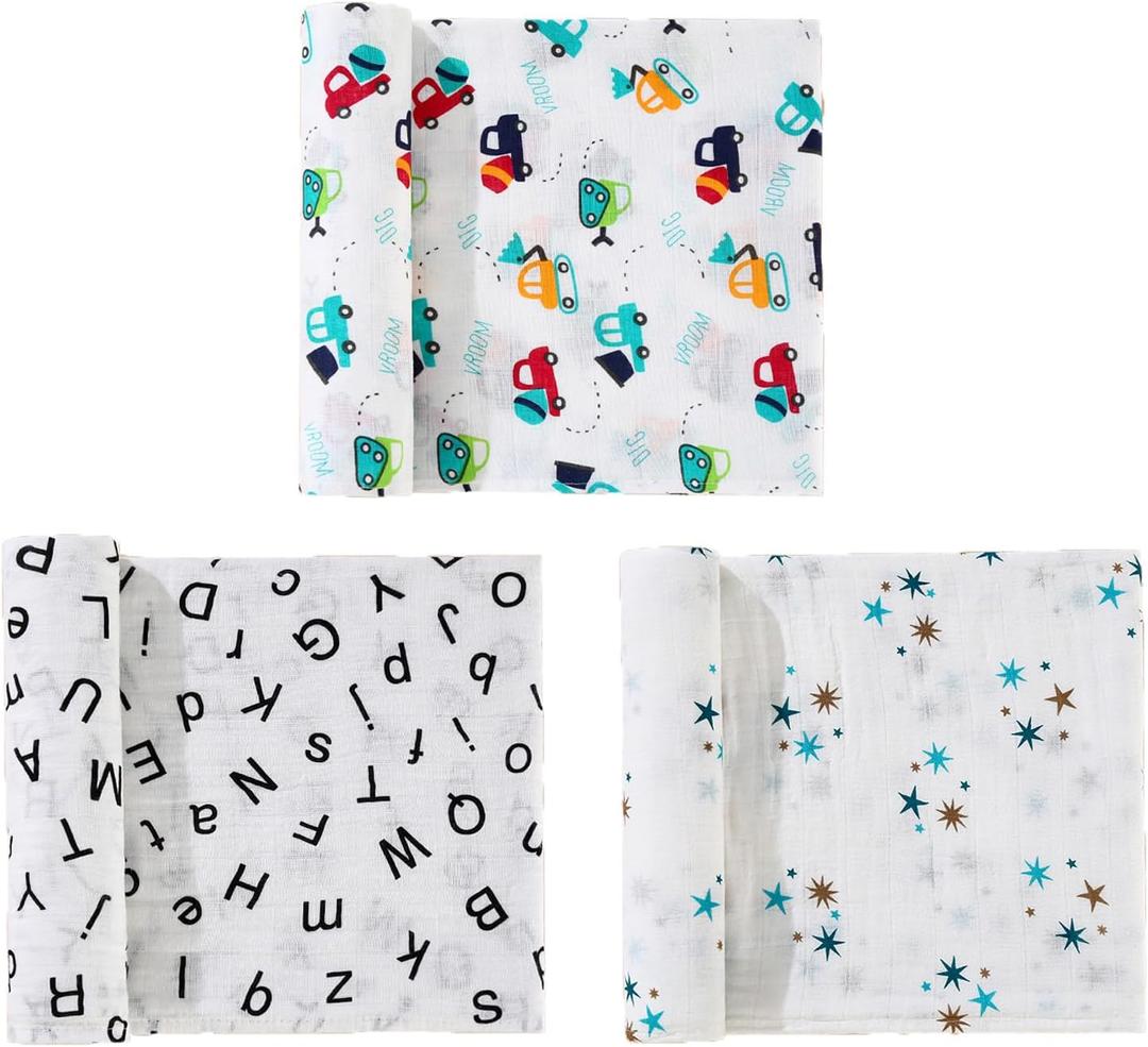 MorroMorn Muslin Swaddle Blankets for Newborn Baby Girls, 3 Pack 100% Cotton Receiving Blanket - Breathable Soft Large 47x47 Inch, Essentials Wrap Burping Clothes Nursery Infant Shower Gifts (Rainbow)