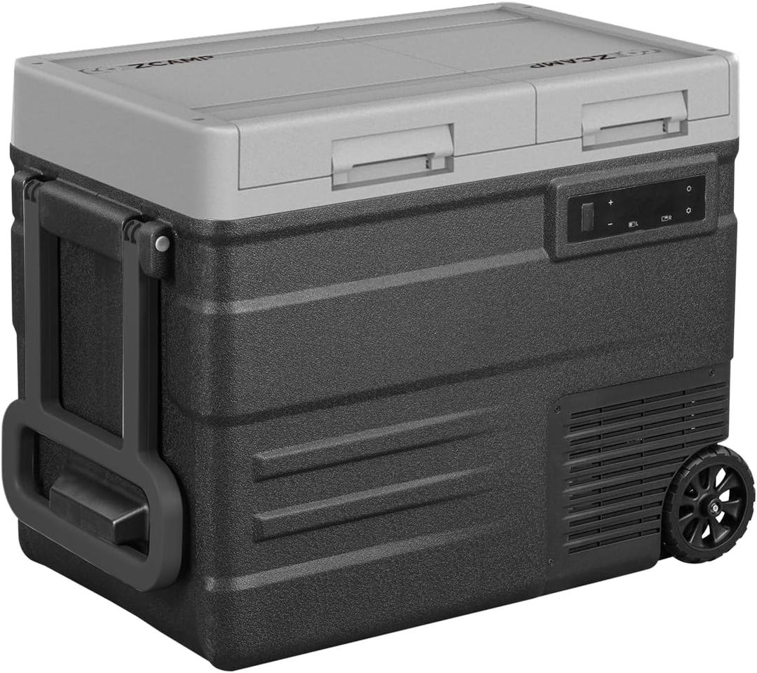 UD65 12V Car Refrigerator,Dual Zone Car Fridge with Wheels,60QT(56.7L) Electric Cooler Portable Freezer,12 Volt Refrigerator -4~68,12/24V DC 100-240V AC for Camping, Travel, Truck, RV