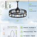 LEDIARY 22" Outdoor Ceiling Fans with Light, Waterproof Gazebo Fan with Hanging Hook, Plug in Ceiling Fan with Remote,Caged Ceiling Fan with 6 Speed Timer for Patio, Porch, Pergola, Black