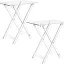 Beeveer 2 Pcs Acrylic Foldable TV Dinner Table Clear Small Folding TV Tray Space Saving Acrylic Dining Table for Eating Snack Coffee Bed Desk Side Living Room Kitchen Furniture Easy Assembly