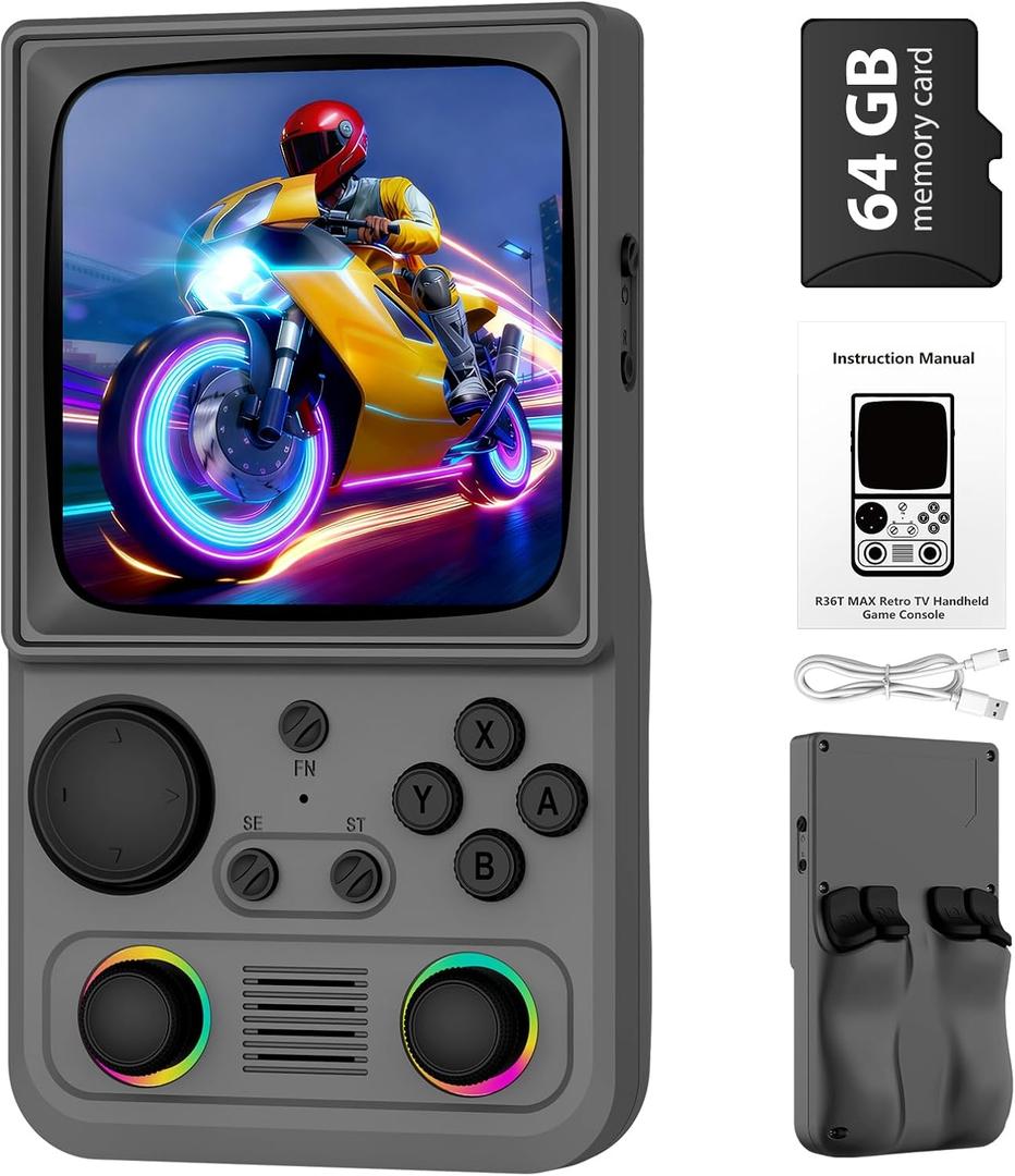 R36TMAX Upgraded Retro Handheld Game Console with 4000mAh Battery, 4.0'' IPS Screen, Retro Gaming Console with Portable Case, Supports WiFi Networked Fighting and OTG (Classic Grey)