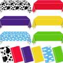 12 Pack Story Tablecloths Mix Color Plastic Table Cover Cow Pattern Printed Check Tablecover Story Birthday Party Supplies for Boy Baby Shower Decorations 87 x 51 inch
