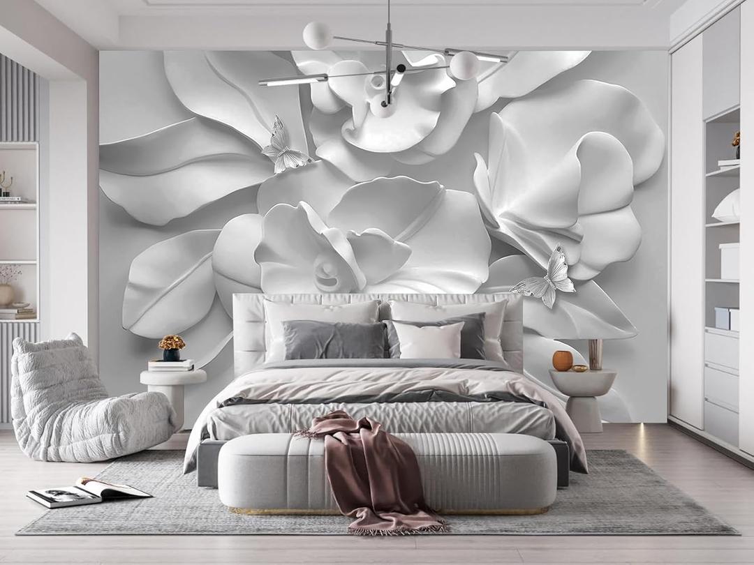 WFBHUA-Gray Peony Floral Wallpaper Peel and Stick Large Self Adhesive Wall Mural for Bedroom 137"x100"