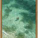 Framed Two People Swimming Wall Art, Green Summer Beach Pictures Wall Decor, Minimalist Abstract Coastal Paintings Canvas Prints Beachy Home Decor for Living Room Bedroom Bathroom 16x24 inch