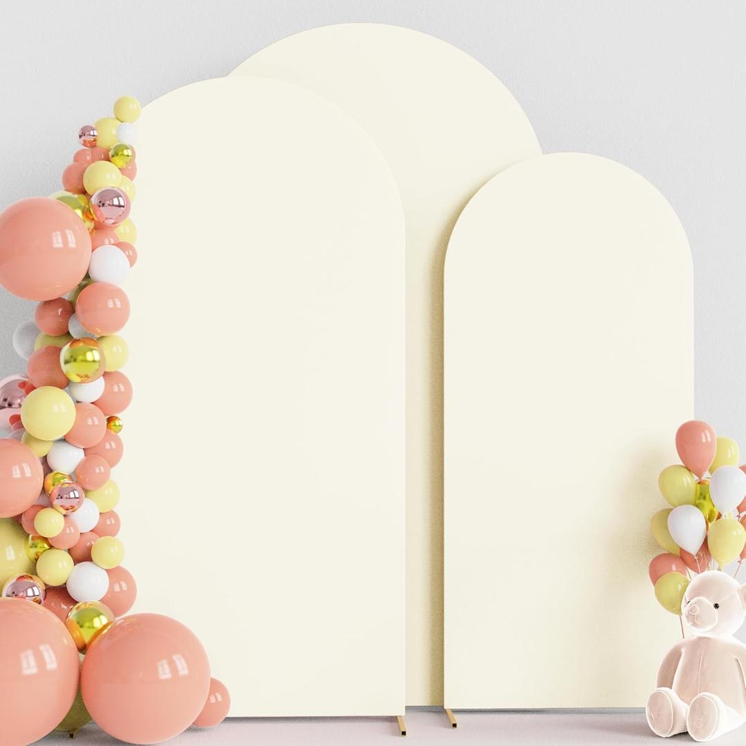 Wokceer Wedding Arch Backdrop Cover (8FT, 7.2FT, 6.6FT) Set of 3 Spandex Fitted Wedding Arch Stand Covers Round Top Chiara Backdrop Stands Cover for Birthday Party Ceremony Banquet Decor Ivory