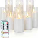 Homemory Pure White Flickering Flameless Candles, Battery Operated Acrylic LED Pillar Candles with Remote Control and Timer, Set of 9