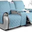 VANSOFY Loveseat Recliner Cover with Console 100% Waterproof Sofa Slipcovers Non-Slip Reclining Couch Cover Split Sofa Covers Furniture Protector for Pets, Dogs(Azuree) (2 Seater+Console)