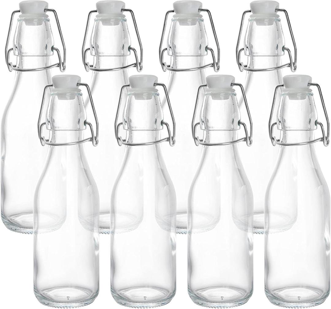 Kingrol 8 Pack 8 oz Swing Top Glass Bottles, Airtight Lid Syrup Bottles, Flip Top Brewing Bottle for Kombucha, Kefir, 2nd Fermentation, Beverages, Water