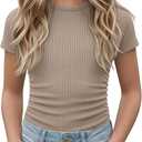 Girls Short Sleeve Shirts Cute Tees | Basic Tops, Ribbed Knit, Crew Neck, Slim Fit, Summer, Soft, School Outfit, Trendy, Ages 5-14, Solid Colors, Versatile Styling