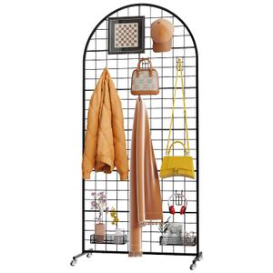 VGMiu Grid Wall Panel 1PCS Display Stand 2.6' x 5.8' FT Black Grid Wall Panels Movable Retail Display Racks Floorstanding Gridwall Heavy Duty with Wheel for Art Craft Photo Displays Fair Trade Show