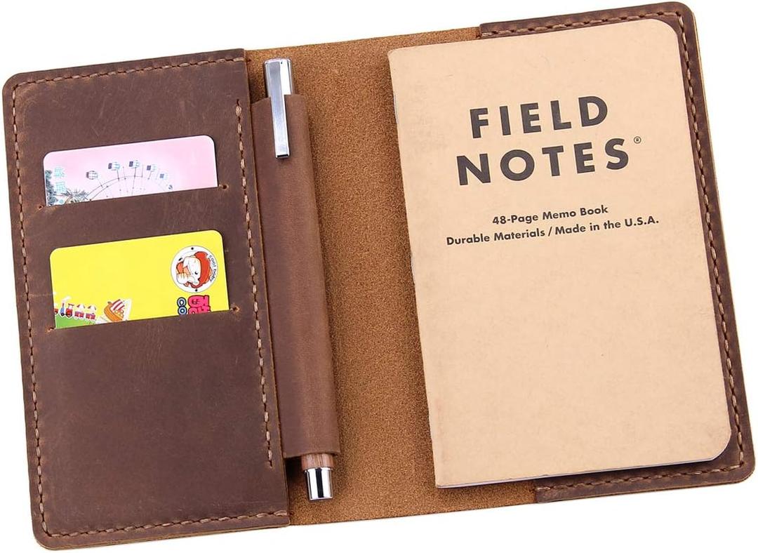 Leather Notebook Cover for Field Notes, Handmade Journal Cover for Moleskine Cahier Journal, Leather Cover with Pen Holder fits 3.5" x 5.5" Pocket Notebook - Brown