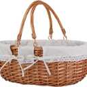 Large Wicker Picnic Basket with Handles,Handle Sturdy Woven Body with Removable and Washable Lining,Outdoor Camping,Gift Packing,Garden Picking, Storage.White