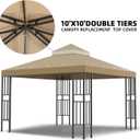 Sumfaller 10x10 FT Gazebo Replacement Canopy Top Cover Double Tiered Canopy Top Cover for Outdoor BBQ Roof Cover Grill Shelter (Brown)