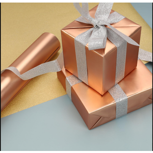 BIOBROWN Christmas Wrapping Paper Jumbo Roll with Trim Ribbon 30 Inch X 40 Feet (100 sq. ft. ttl.) Matte Champagne Design Perfect for Christmas, Party, Xmas, Holiday Gift Wrap