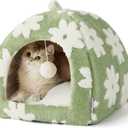 Lesure Cute Cat Beds for Indoor Cats - 2 in 1 Cat Cave Bed for Kittens and Small Pets with Removable Washable Cushioned Pillow, Cozy Ktten Tent with Non-Slip Bottom, Green, 16 inches