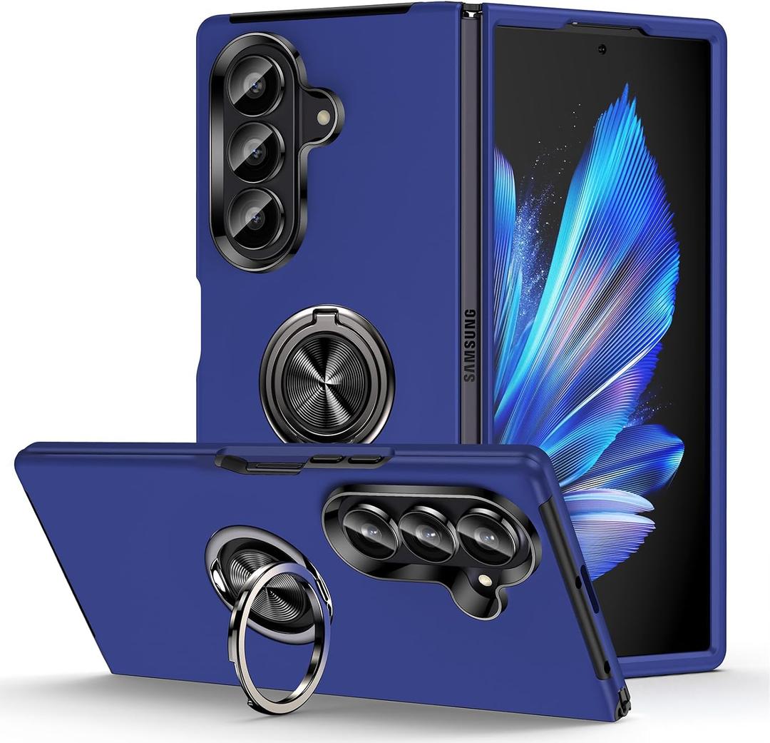 for Samsung Galaxy Z Fold 7 Case, Z Fold 7 Case Built-in Metal Ring Holder Kickstand, Ulra Slim Fit Shockproof Protective Phone Cases for Samsung Galaxy Fold7, Blue