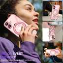 Magnetic for iPhone 16 Case with Invisible Stand[Compatible with MagSafe][Full Camera Lens Protector][Military Drop Protection] Shockproof Not Yellowing Clear Soft Slim for Women Men, Pink