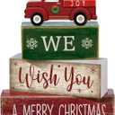 Lineshading 4 Pcs Rustic Christmas Decor Wooden Red Truck Winter Tiered Tray Decor Merry Christmas Table Centerpiece Wood Red Truck Block Sign Gift Farmhouse for Home Kitchen Tabletop Office Shelf
