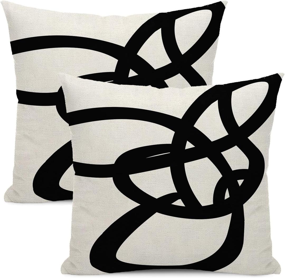 Black And White Pillow Covers 20x20 Set Of 2 Geometric Abstract Modern Art Line Throw Pillow Covers Modern Minimalist Style Decorative Square Linen Cushion Case Boho Decoration For Couch Sofa Outdoor