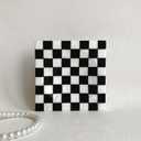 Marble Stone Black and White Checkerboard Square Small Splicing Mosaic Tray Jewelry Dish (Black and White)