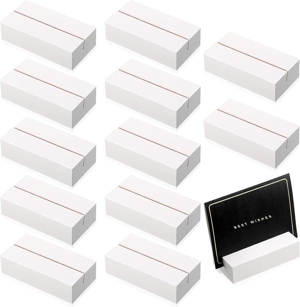 12 Pieces Wood Place Card Holders White Wooden Table Number Stands Name Card Holder for Wedding Party Events Table Numbers Name Tag Restaurant Menu Home Decoration 3 x 1.6 x 0.8 Inch