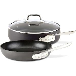 All-Clad HA1 Hard Anodized Nonstick Saute Pan with Lid and Fry Pan Set 4 Quart, 10 Inch Induction Oven Broiler Safe 500F Pots and Pans, Cookware Black