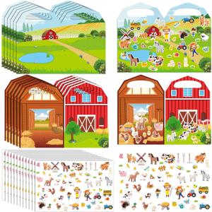 Sabary 12 Set Farm Animal Sticker Scene Include 12 Backgrounds 12 Sheets Self Adhesive Stickers for Kids Sunday School Crafts Decorations