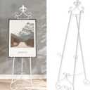 60 H White Easel Stand for Sign, Large Adjustable Metal Display Standing for Displaying Pictures Wedding Poster Holder Showcasing with Chain Support