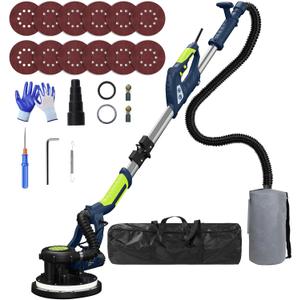 Drywall Sander with Vacuum Dust Collector(02/11/2025 Upgraded) 8-Amp Popcorn Ceiling Removal Tool with 7 Variable Speed 800-1800RPM, Extendable Handle, LED Light,12pcs Sanding Discs, Navy Blue