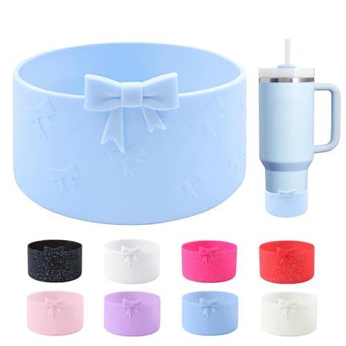 YAYAYOUNG Bow Silicone Boot for StanleyTumbler 20-40oz& Owala Water Bottle 24oz& IceFlow 20oz 30oz& Hydroflask Water Bottle 12-24oz Anti-Slip Sleeve for Stanley Cup Accessories-Blue