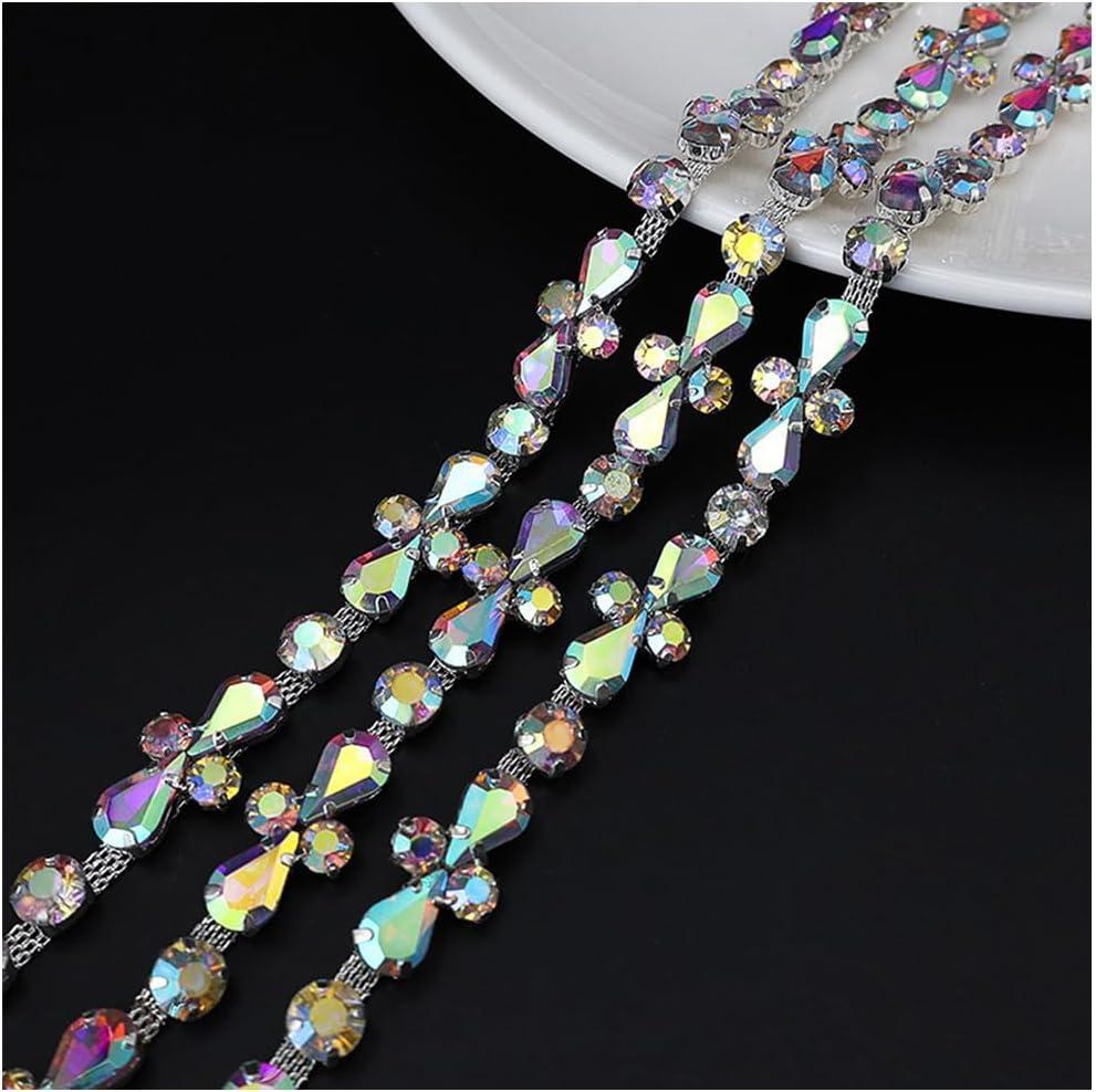 1 Yard Colourful Flower Rhinestone Trim, Crystal Rhinestone Chain Applique, Ideal for DIY Decoration and Wedding Clothing Embellishments (LWXSD-0034-7)