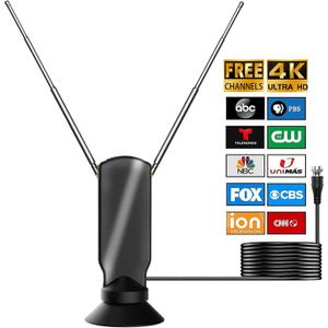 TV Antenna for Smart TV, 360 Reception Digital HD Antenna Without Cable Indoor Outdoor, Support 4K/8K/1080p for Free Local Channels, with Strong Suction Base. (Rabbit, Small)