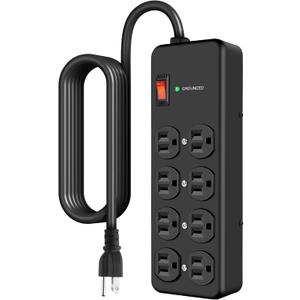HEZI 8 Outlet Heavy Duty Power Strip, 15Amp Metal Mountable Surge Protector (2700J), Industrial Wall Mount Power Strip for Home, Office, Garage & Workshop, 6FT 14AWG Extension Cord