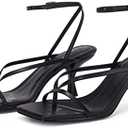 PiePieBuy Women's Lace Up Heeled Sandals Square Flip Flop High Heels Strappy Party Shoes, 8½