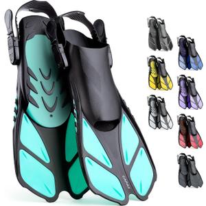 CAPAS Snorkel Fins, Swim Fins Travel Size Short Adjustable for Snorkeling Diving Adult Men Women Kids Open Heel Swimming Flippers (Green)