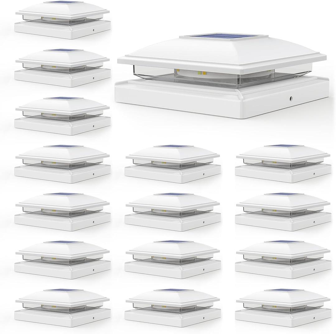 APONUO 16 Pack Solar Post Cap Lights, 2 Modes(Warm/Cool Light) Outdoor Waterproof Fence Post Solar Lights, Solar Powered Garden, Patio, Deck Decor for 4x4, 5x5, 5.5x5.5 Wood & Vinyl Posts, White