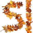2 Pack Fall Garland Maple Leaf, 5.9Feet/Strand Hanging Vine Artificial Autumn Foliage Garland Thanksgiving Decor for Home Wedding Fireplace Party Christmas (Yellow&orange)