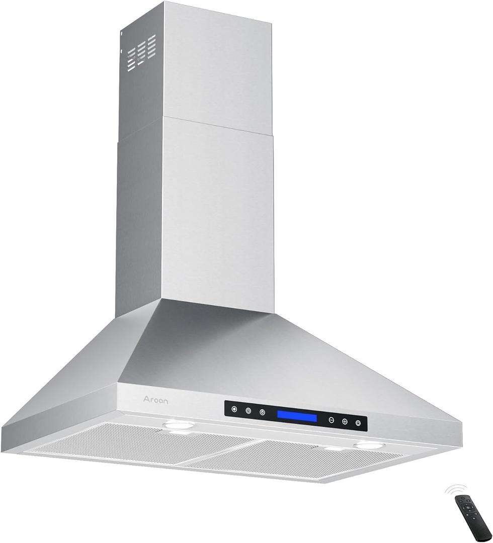 Wall Mount Range Hood with Ducted/Ductless Convertible Duct, 30 Inch 780CFM Stainless Steel Vent Hood, 4Speed Touch Panel with 2pcs Adjustable LED Lights (PA02-30)