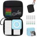 Blue Mini Pocket Printer with Black Case, Thermal Printers with 10 Rolls Thermal Paper, Portable Photo Printer for Travelling, Journal, Memo, Photo, Study Notes, Shopping Lists