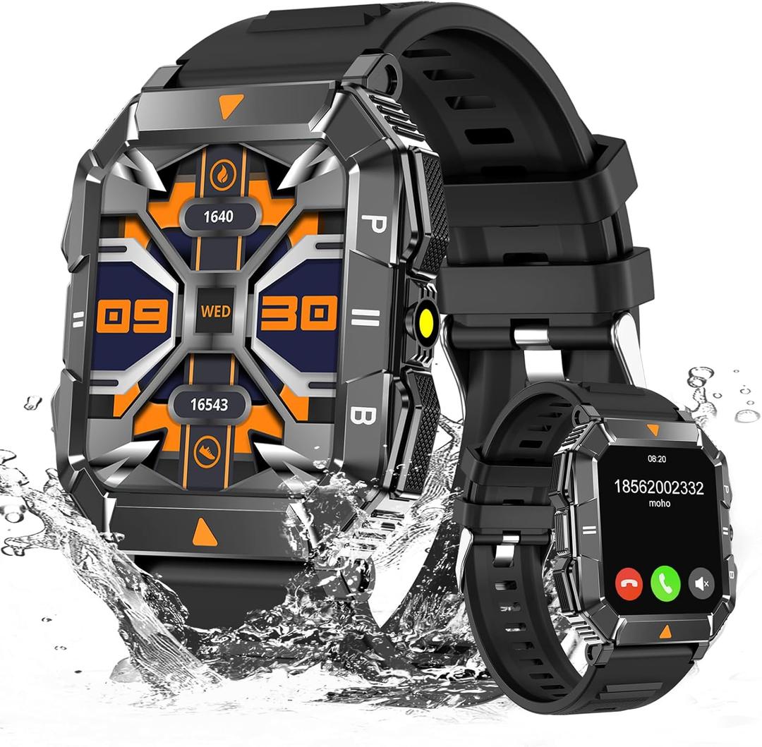 Military Smart Watch for Men (Answer/Make Call) Tactical Smarwatch with Flashlight for Android and iPhone IP68 Waterproof Fitness Tracker with Blood Oxygen/Heart Rate/Sleep/110+ Sport Modes (Black)