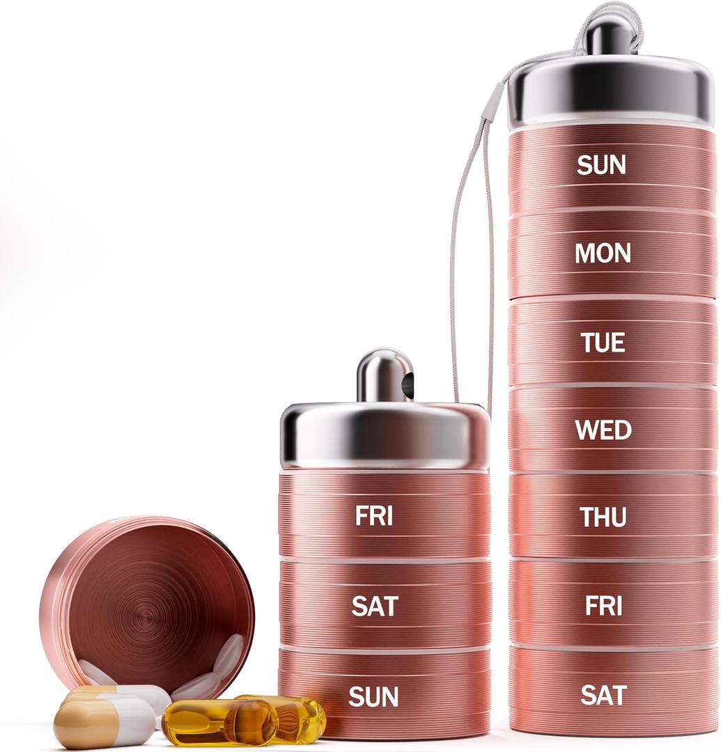 Metal Weekly Pill Organizer 1 Time a Day- 7 Day Detachable Waterproof Travel Pill BoxAluminum Alloy BPA Free Medicine Pill Container for Vitamin Medicine Supplement Fish Oil