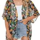 Zando Short Sleeve Kimono Cardigans Floral Kimono Cover Ups Womens Casual Shawl Cardigan Loose Open Front Kimono Tops (L)