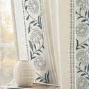 jinchan Winslow Linen Curtains for Bedroom 90 Inches Length Embroidered Bordered Floral Curtains for Living Room Farmhouse Decor Light Filtering Window Treatments Blue on Beige Drapes 2 Panels