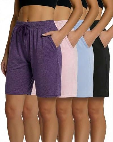 Real Essentials 3 Pack: Women's Dry-Fit Athletic 7" Bermuda Long High Waisted Running Shorts, XL