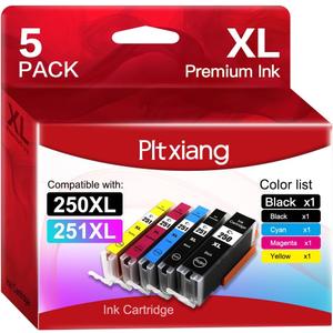 250 XL 251 XL Ink Cartridges Compatible with Canon PGI-250XL CLI-251XL(Gray Not Included), for: PIXMA MG5520 MG5620 MG6420 MG6620 IP7220 MX922 IX6820 Printer Ink Cartridge